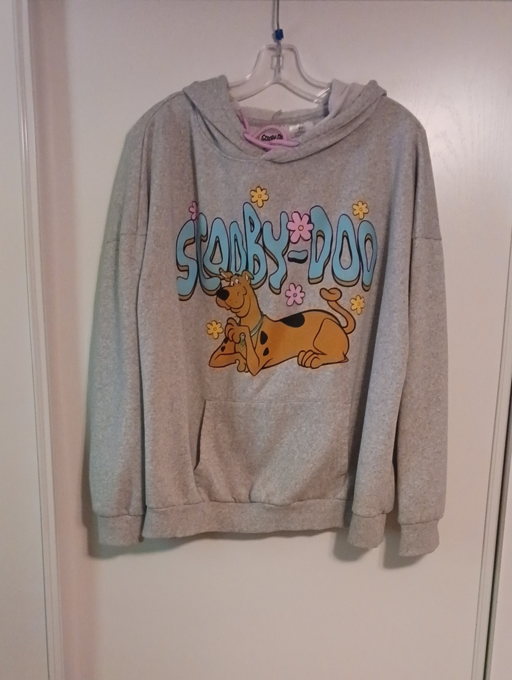 Scooby-Doo Graphic Light Gray Hooded Puffer Sweatshirt